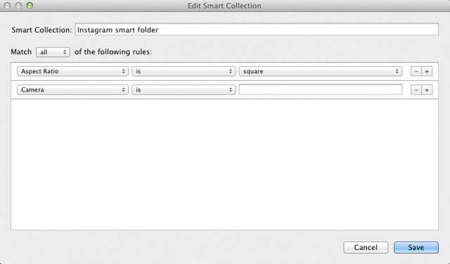 Adobe Lightroom Instagram smart folder filtering rules