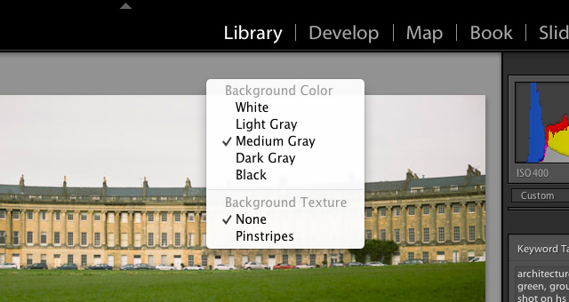 Lightroom 5 tip change image background color
