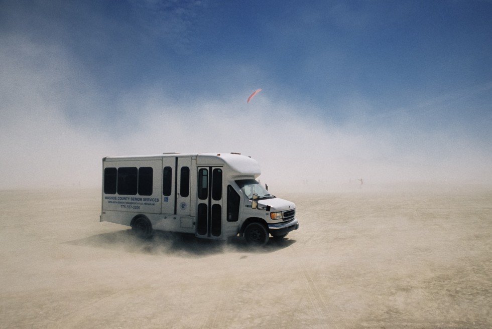 Washoe county senior services bus at Burning Man 2005 by Kevin Meredith