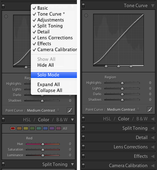 solo mode in Adobe Lightroom